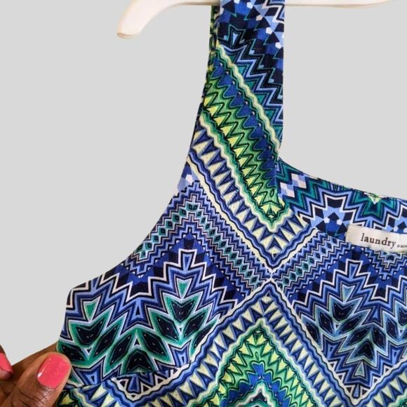 Laundry by Design Dress Women’s Size 2 Blue Green Geometric Print Cotton Summer - Picture 5 of 9